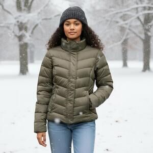 Eddie Bauer EB 550 Puffer Quilted Copper/Taupe/Olive Goose Down Jacket XS